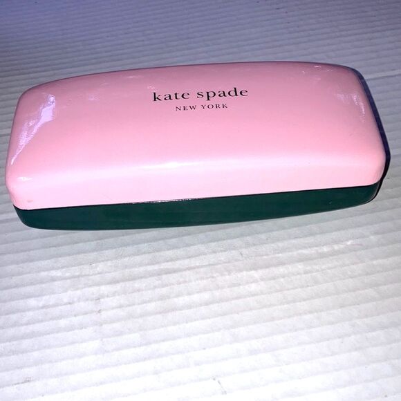 KATE SPADE Sunglasses Eyeglass Case Pink and Charcoal Gray Grey Hard Clamshell - Picture 5 of 10